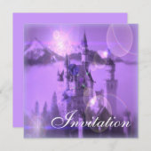 パープルキャッスルガーデンティーパーティープリンセス誕生日 招待状 (正面/裏面)
