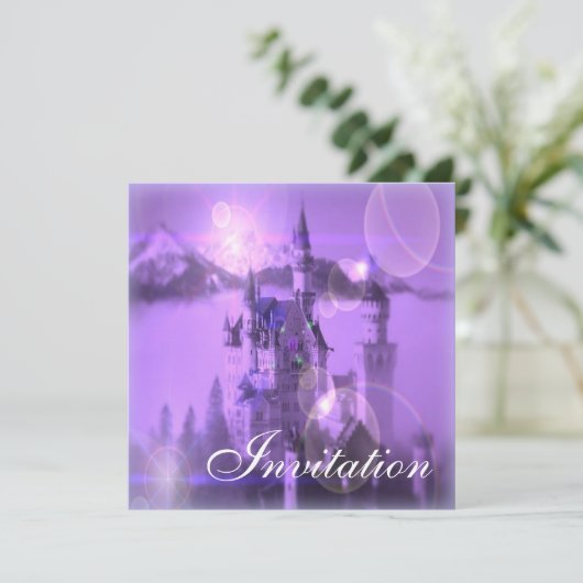 パープルキャッスルガーデンティーパーティープリンセス誕生日 招待状 (スタンド正面)
