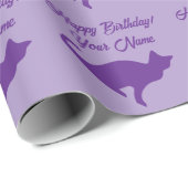 パープルキャットシルエット誕生日包装紙 ラッピングペーパー (ロールコーナー)