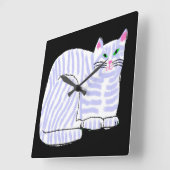パープルキャットストライプの抽象芸術アート スクエア壁時計 (傾斜)