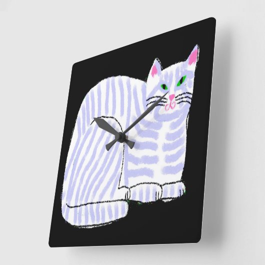 パープルキャットストライプの抽象芸術アート スクエア壁時計 (傾斜)