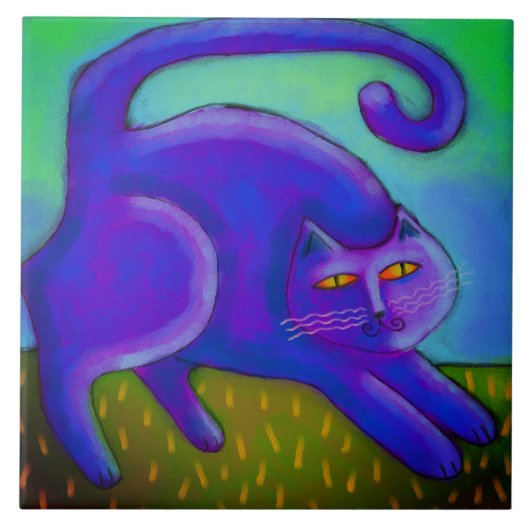 パープルキャット抽象芸術デジ絵画タル タイル (正面)