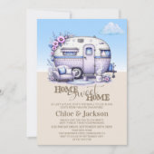 パープルキャラバンおもしろい引っ越し祝いパーティーパーティー 招待状 (正面)