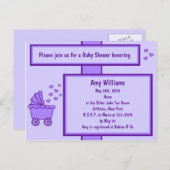 パープルキャリッジ&ハートシャワー招待状 インビテーションポストカード (正面/裏面)