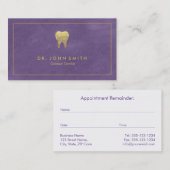パープルキャンバスゴールデンフレーム&歯 – 歯科医 予約カード (正面/裏面)