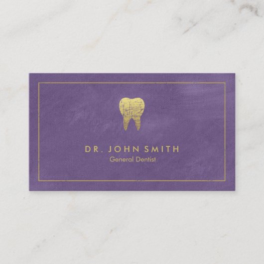パープルキャンバスゴールデンフレーム&歯 – 歯科医 予約カード (正面)