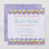 パープルキュートカップケーキ招待状 招待状 (正面/裏面)