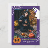 パープルキュートカボチャ&幽霊ハッピーハローウィン写真 シーズンカード (正面)
