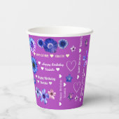 パープルキュートガーリーフローラ名ハッピーバースデー 紙コップ (裏面)
