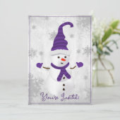 パープルキュート雪だるまクリスマスパーティの招待状 招待状 (スタンド正面)