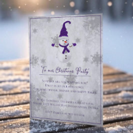 パープルキュート雪だるまクリスマスパーティの招待状 招待状