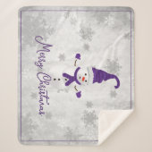 パープルキュート雪だるまホリデーシェルパブランケット シェルパブランケット (正面)