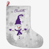 パープルキュート雪だるまホリデーストッキング ラージクリスマスストッキング (正面)