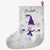 パープルキュート雪だるまホリデーストッキング ラージクリスマスストッキング (裏面)