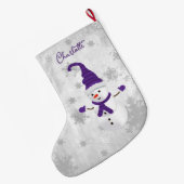 パープルキュート雪だるまホリデーストッキング ラージクリスマスストッキング (裏面 (吊り時))