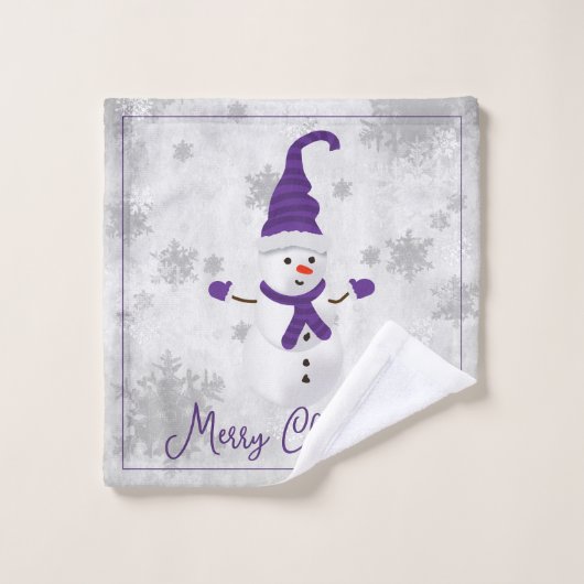 パープルキュート雪だるまホリデータオルセット バスタオルセット (ウォッシュタオル)
