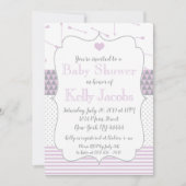 パープルキルテッドハートアローズ赤ちゃんシャワー招待状 招待状 (正面)