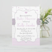 パープルキルテッドハートアローズ赤ちゃんシャワー招待状 招待状 (スタンド正面)