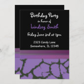 パープルキレーフファーパターン誕生日招待状 招待状 (正面/裏面)