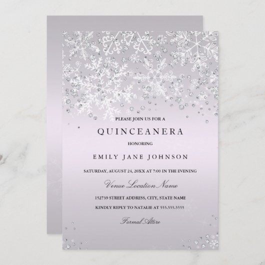 パープルキンセアニェラウィンターワンダーランドスノーフレーク 招待状 (正面/裏面)