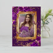 パープルキンセアニェラフォトバラ金ゴールド蝶 箔招待状 (立ち正面)