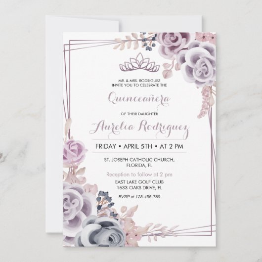 パープルキンセアニェラ招待状キンセアニェラ誕生日 招待状 (正面)