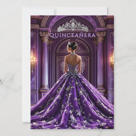 パープルキンセアニェラ誕生日パレスドレスティアラ 招待状 (正面)