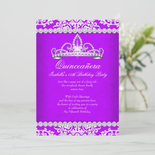 パープルキンセアニェラ15th誕生日パーティティアラ2 招待状 (スタンド正面)