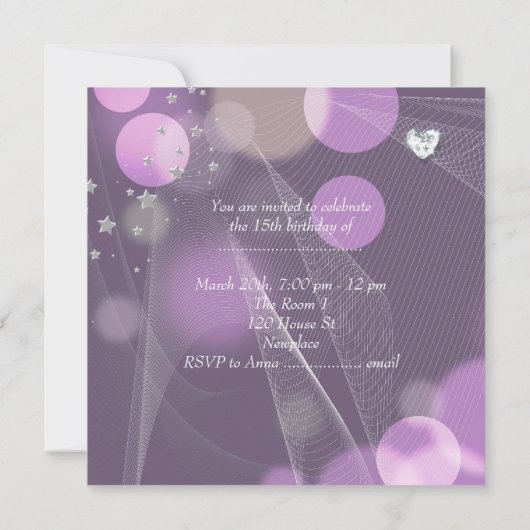 パープルキンセアニェラ15th誕生日パーティー 招待状 (裏面)