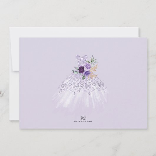 パープルキンセアニラプリンセスドレスサンキューカード 招待状 (裏面)