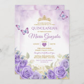 パープルキンセアニラ金ゴールドクラウンメキシコバタフライ 招待状 (正面/裏面)