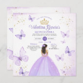 パープルキンセアニラ15アノスバタフライ金ゴールドグリッター 招待状 (正面/裏面)