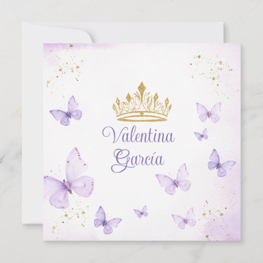 パープルキンセアニラ15アノスバタフライ金ゴールドグリッター 招待状 (裏面)