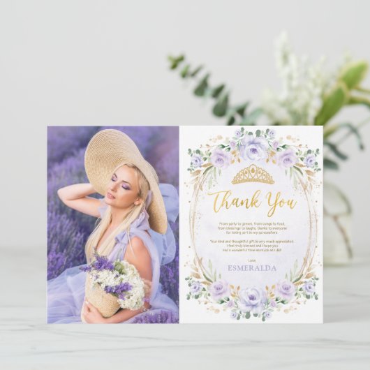 パープルキンセアニラ15誕生日サンキューカード 招待状 (スタンド正面)