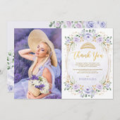 パープルキンセアニラ15誕生日サンキューカード 招待状 (正面/裏面)