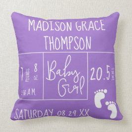 パープルキープスパーソナライズされたケアベビーガール誕生スタット クッション