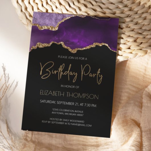 パープルギルド瑪瑙のGeode任意の年の誕生日 招待状
