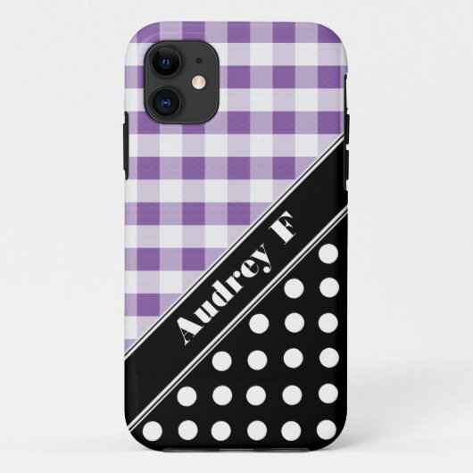 パープルギンガムブラック水玉模様iPhone 5ケース Case-Mate iPhoneケース (裏面)