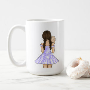 パープルギンガムプレイドのペット運バニーの女の子 コーヒーマグカップ