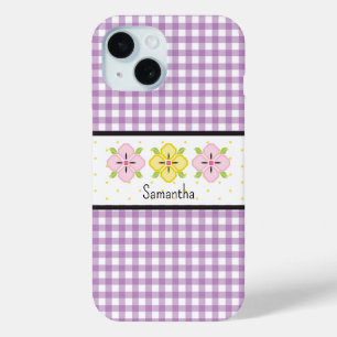 パープルギンガムプレイドフローラモノグラム iPhone 15ケース
