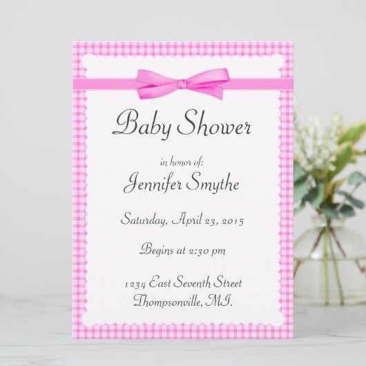 パープルギンガムベビーシャワー招待状 招待状 (スタンド正面)