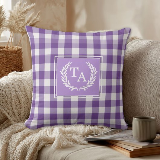 パープルギンガムモノグラムクレスト クッション