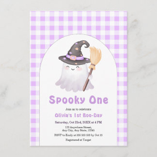 パープルギンガム スプーキー ワン ハロウィン 1歳の誕生日 招待状