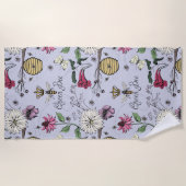 パープルクイーンビーフローラルパターン ビーチタオル (正面)