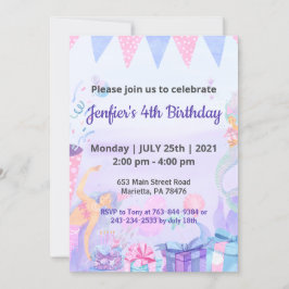 パープルクイーンベビーテーマ誕生日 招待状