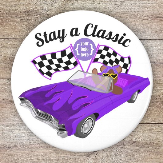 パープルクラシックコンバーチブルカー市松模様にフラグ マグネット