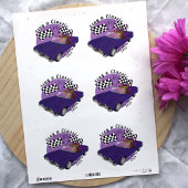 パープルクラシックコンバーチブルカー市松模様にフラグ ラウンドシール