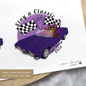 パープルクラシックコンバーチブルカー市松模様にフラグ ラウンドシール