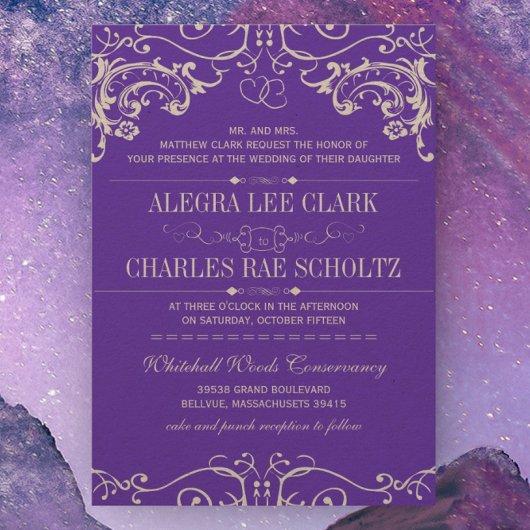 パープルクラフト紙ヴィンテージタイポグラフィ招待状 招待状