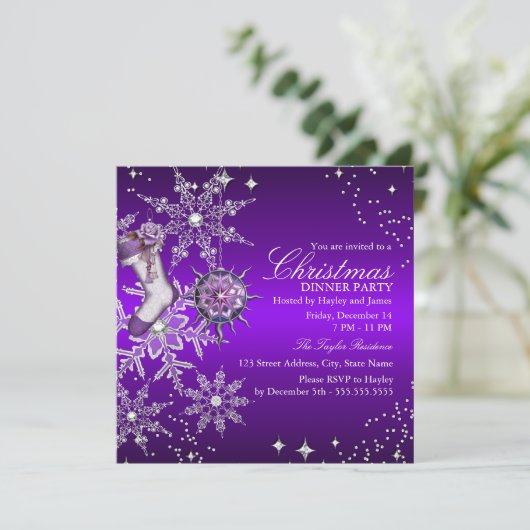 パープルクリスタルスノーフレーククリスマスディナーパーティー3 招待状 (スタンド正面)